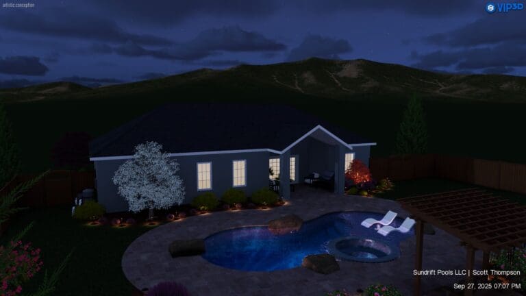 Night Time House and Pool