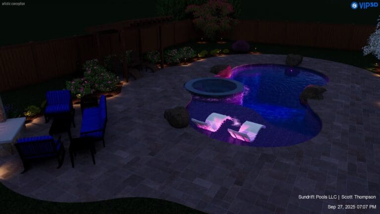 Night Time from Behind Tanning Ledge on Gunite Pool